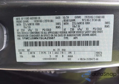 2025 Ford Escape St-Line z USA, uszkodzony, nr VIN 1FMCU0MN1SUA25987